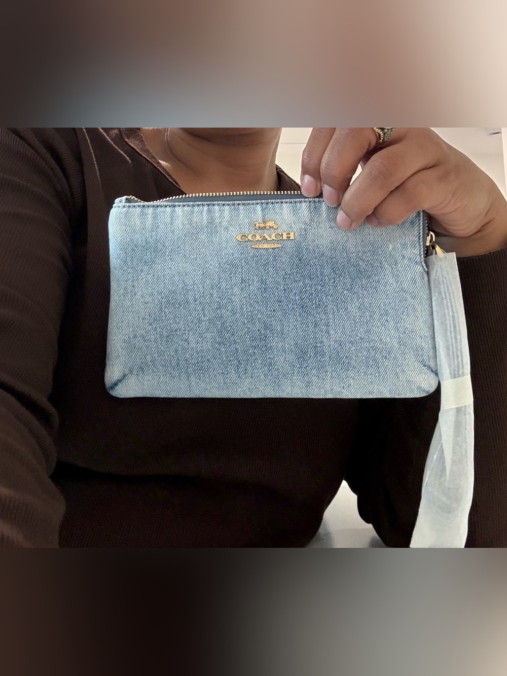 Coach Loved Denim Large Wristlet with Gold Hardware - Picture 3 of 10
